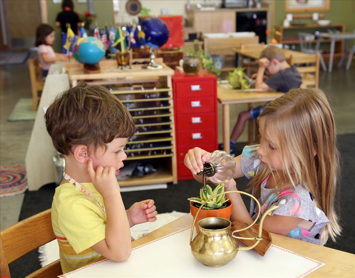 Child giving plant care lesson